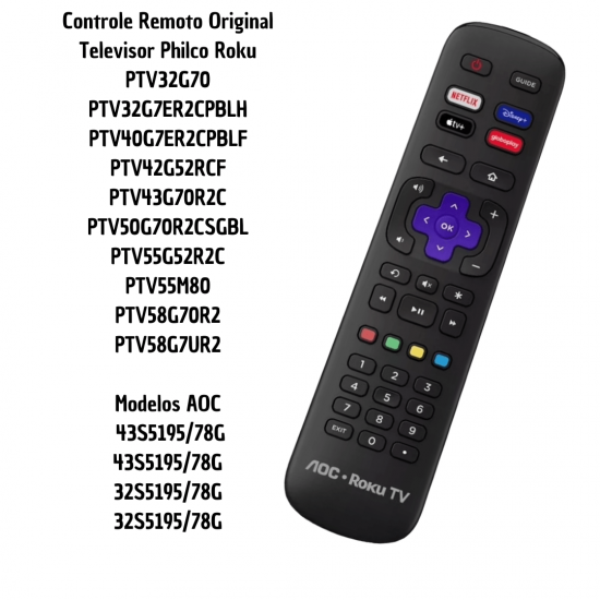 Controle remoto para tv led philco e aoc roku smart com ptv55g52r2c