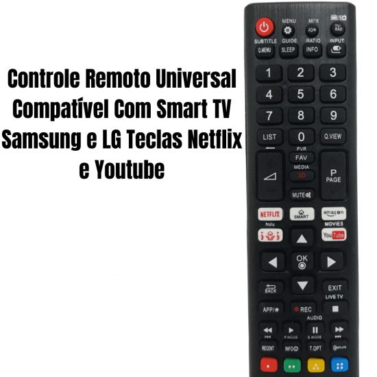 Controle Remoto Universal Compatível Com Smart TV Samsung e LG Teclas Netflix e Youtube