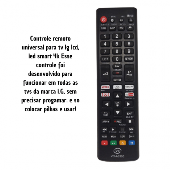 Controle Remoto Universal Compatível Com Smart TV Samsung e LG Teclas Netflix e Youtube