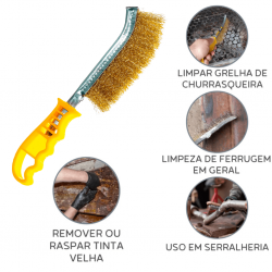 Escova De Aço Manual Limpa Grelhas Tira Ferrugem Com Cabo Anatômico - top6798