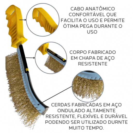 Escova De Aço Manual Limpa Grelhas Tira Ferrugem Com Cabo Anatômico - top6798
