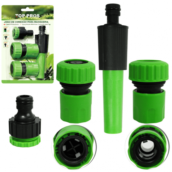 ESGUICHO PARA MANGUEIRA RETO COM 2 ENGATES ¾'' + CONECTOR CURTO E BICO COM REDUTOR ¾'' PARA ½'' TOP PROS