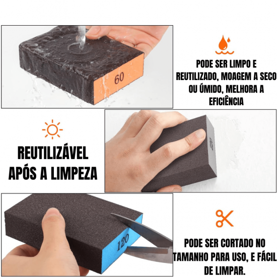 ESPONJA DE LIXA RETANGULAR 100 TOP PROS 225X70X25MM - TOP5232