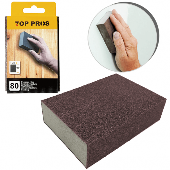 ESPONJA DE LIXA RETANGULAR 80 TOP PROS 100X70MM - TOP5231