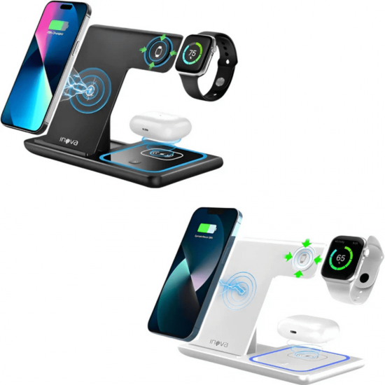 Estação Carregador por Indução Sem Fio Dobrável 3 em 1 Inova