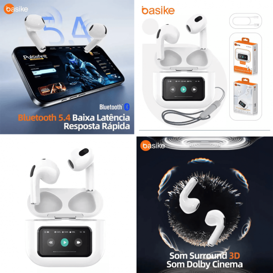 Fone de Ouvido Auricular Ba FON 6697 - Bluetooth 5.4, Tela LCD