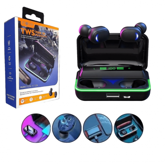 Fone De Ouvido Bluetooth Com Visor de Bateria Wireless e Redução de Ruído - Inova