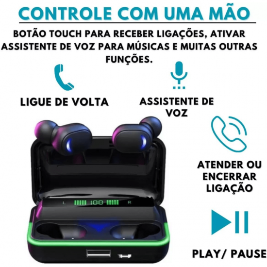 Fone De Ouvido Bluetooth Com Visor de Bateria Wireless e Redução de Ruído - Inova