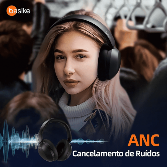 Fone de Ouvido Bluetooth Sem Fio, ANC, Headphone Com Microfone - basike