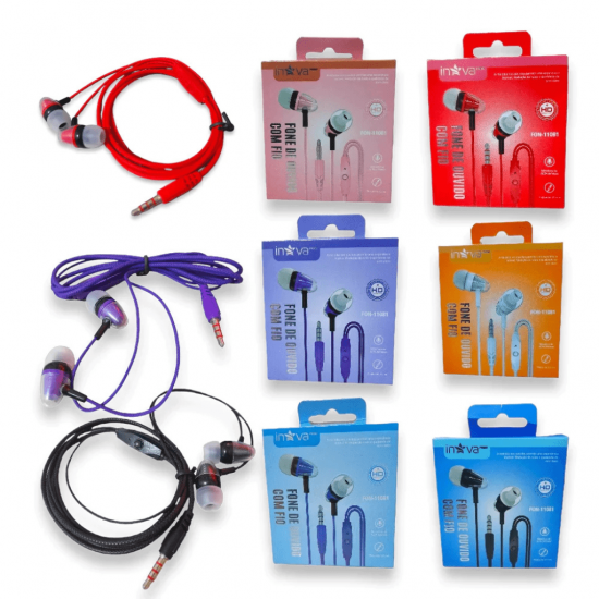 Fone de ouvido colorido com microfone, entrada de 3.5mm - Inova fon-11080