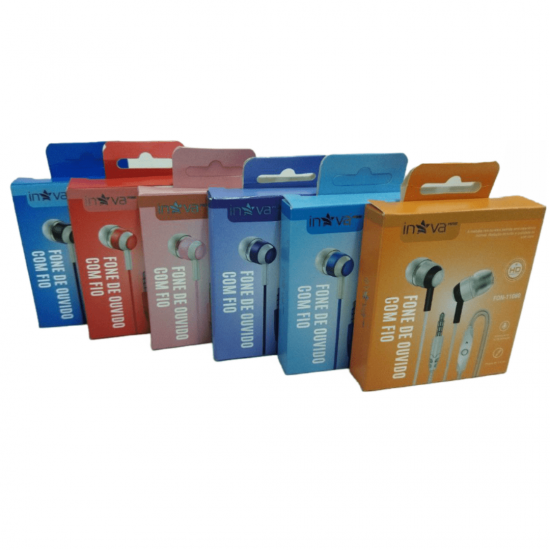 Fone de ouvido colorido com microfone, entrada de 3.5mm - Inova fon-11080