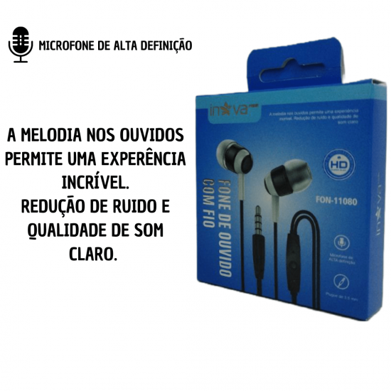 Fone de ouvido colorido com microfone, entrada de 3.5mm - Inova fon-11080