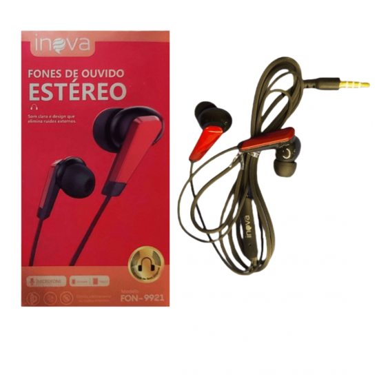 Fone de Ouvido colorido com microfone, entrada de p2 3.5mm - inova fon-9921