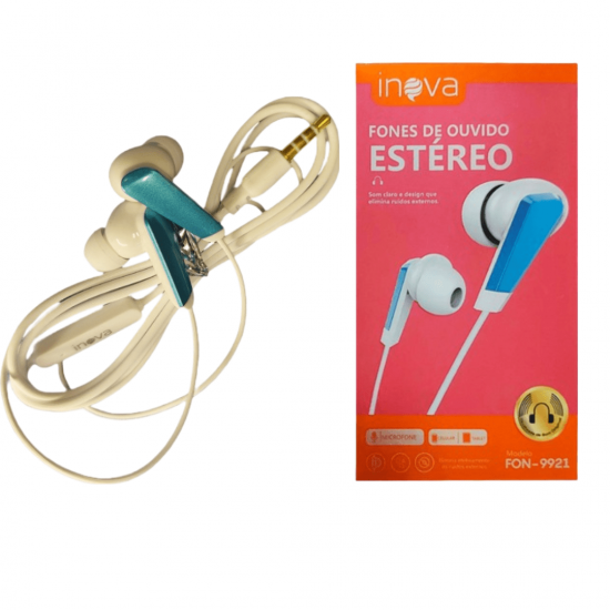 Fone de Ouvido colorido com microfone, entrada de p2 3.5mm - inova fon-9921