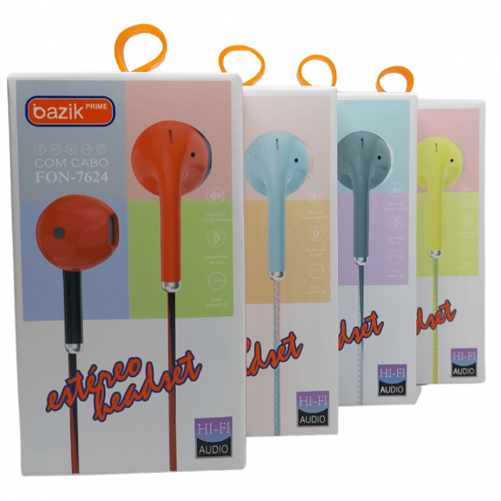 FONE DE OUVIDO COM FIO CORES SORTIDAS - FON-7624 - BASIKE