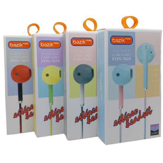 FONE DE OUVIDO COM FIO CORES SORTIDAS - FON-7624 - BASIKE