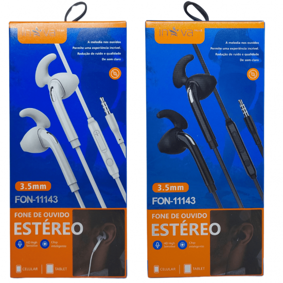 Fone De Ouvido com fio Inova Estéreo Para celular Conector P2 cor branco E preto - fon11143