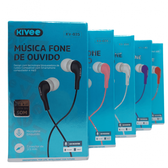 Fone De Ouvido com Fio Microfone Super Bass kivee kv-035 cores sortidas