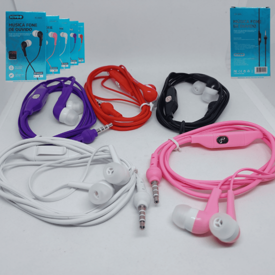 Fone De Ouvido com Fio Microfone Super Bass kivee kv-035 cores sortidas