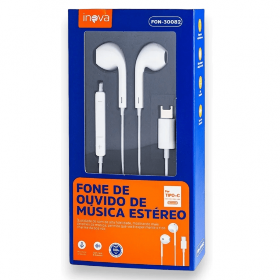 Fone De Ouvido com Microfone Estéreo Conexão Type-C INOVA - FON-30082