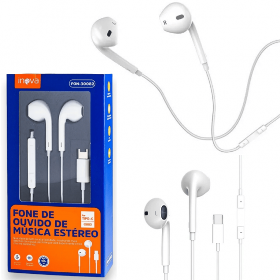 Fone De Ouvido com Microfone Estéreo Conexão Type-C INOVA - FON-30082