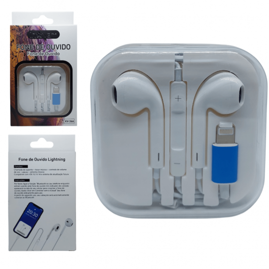 Fone de Ouvido com Microfone Iphone Conexão Lightning Inova - kv-366