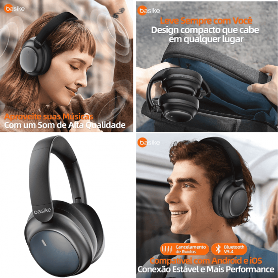 Fone de Ouvido Headphone Ba FON 144 - Bluetooth, Hi-Fi, Redução de Ruído