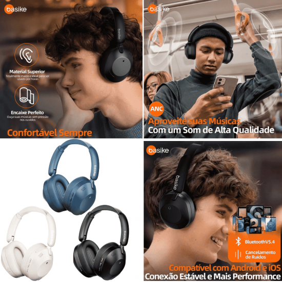 Fone de Ouvido Headphone Ba FON 195 - Bluetooth 5.4, Hi-Fi, Redução de Ruído