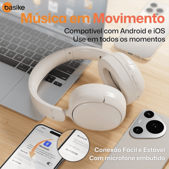 Fone de Ouvido Headphone Ba FON 196 - Bluetooth 5.4, Hi-Fi, Redução de Ruído