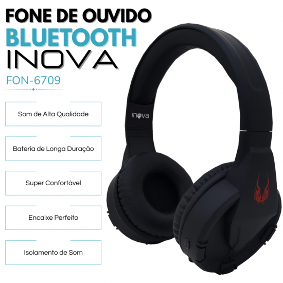 Fone de Ouvido Headset Bluetooth Wireless Sem Fio Com Microfone Original Inova-KV-6709