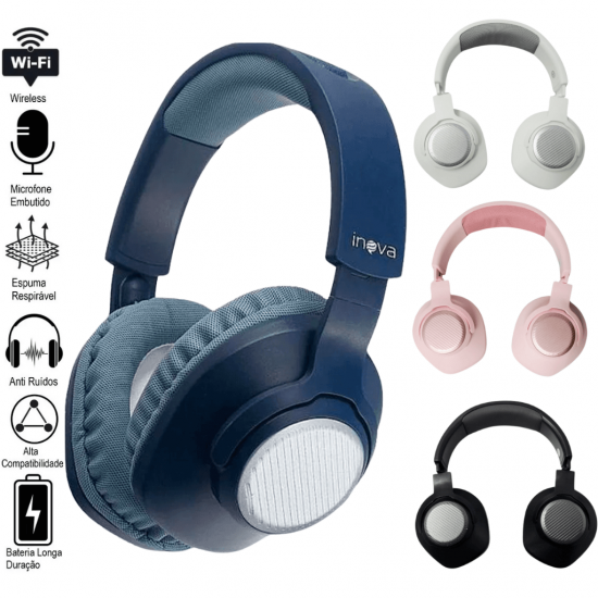 Fone De Ouvido Inova, Grande, Sem Fio Bluetooth Headphone Super Bass - MD30221