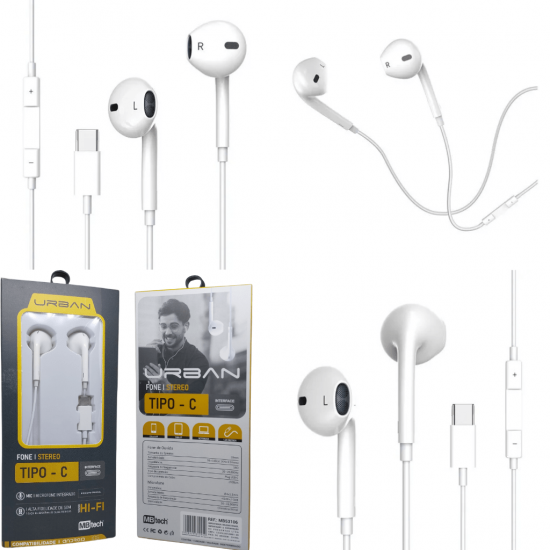 Fone De Ouvido Stereo Alta Definição Tipo C Type Usb-C Com Fio Microfone - MB53106
