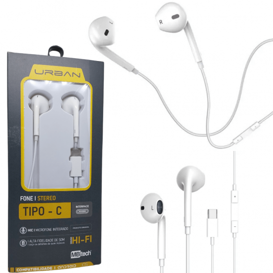 Fone De Ouvido Stereo Alta Definição Tipo C Type Usb-C Com Fio Microfone - MB53106