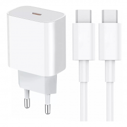 Fonte Carregador Turbo 20W USB Tipo C + Cabo Tipo C para Tipo C Inova