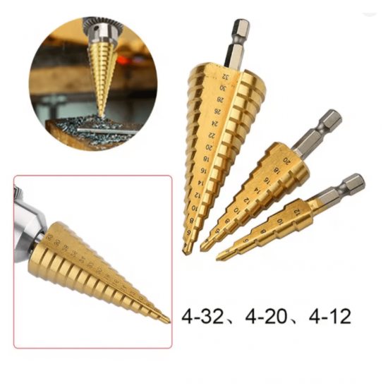 Jogo 3 Broca Escalonada Titanio 4-12/ 4-20/ 4-32mm