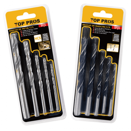 JOGO DE BROCA DE ACO RAPIDO PARA METAL E MADEIRA TOP PROS COM 5 PECAS 4/5/6/8/10MM