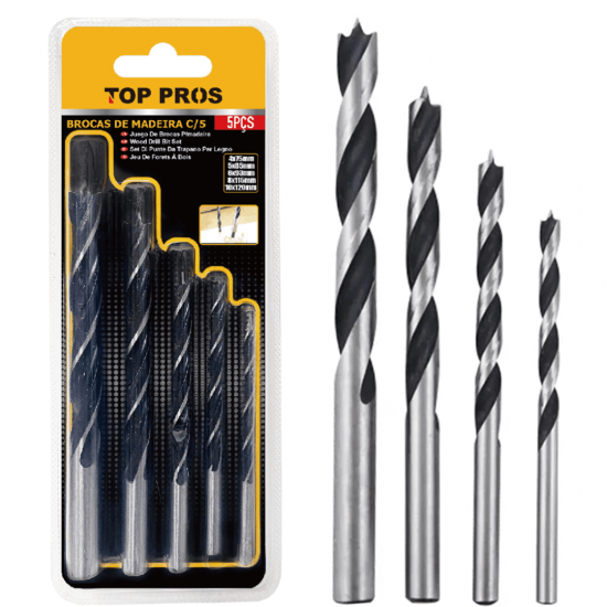 JOGO DE BROCA DE ACO RAPIDO PARA METAL E MADEIRA TOP PROS COM 5 PECAS 4/5/6/8/10MM