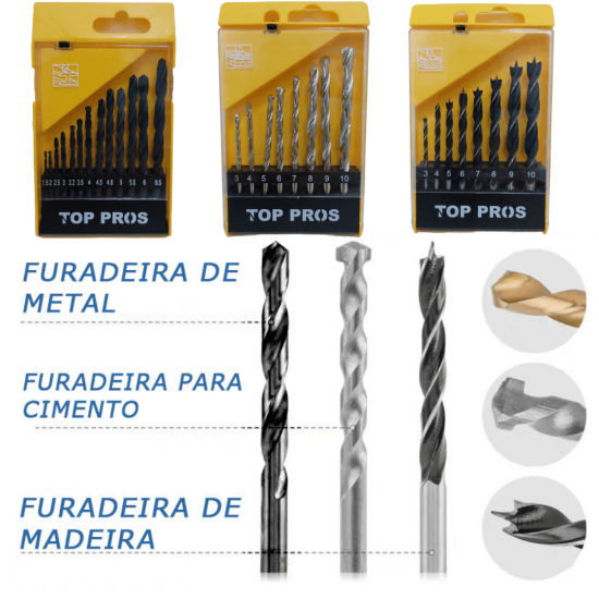 Jogo de Broca Para Parede, Madeira e Metal 8 e 13 Peças