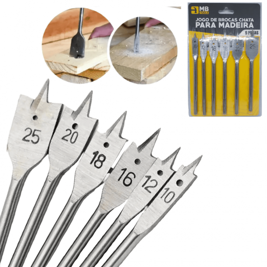Jogo De Brocas Chata Para Madeira 6 Peças Marcenaria