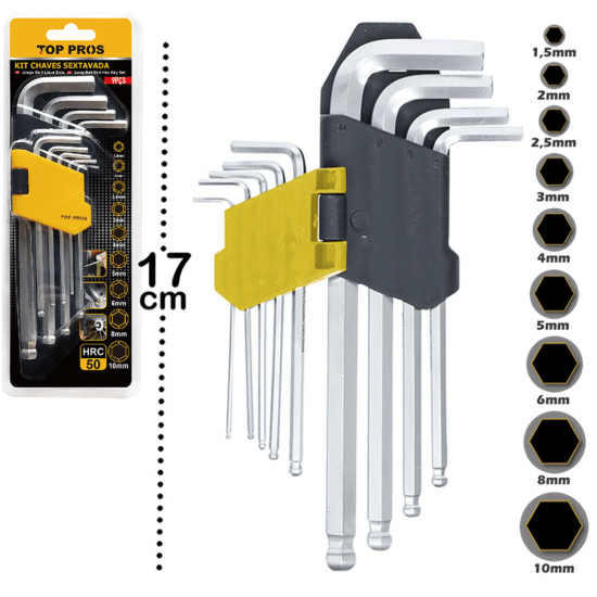 JOGO DE CHAVE ALLEN TOP PROS COM 9 PECAS + SUPORTE