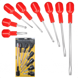 Jogo De Chave De Fenda / Phillips Com 8 Peças Aço MB TOOLS Bom Encaixe Diversas Medidas Home Profissional Preto
