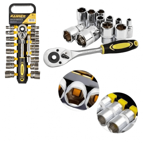 Jogo de Soquete sextavado Ranger Com 18 Pçs 1/2” (RJS-1100)