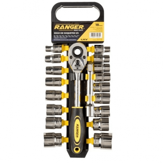 Jogo de Soquete sextavado Ranger Com 18 Pçs 1/2” (RJS-1100)