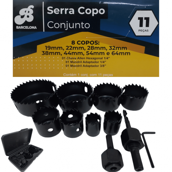 jogo Serra Copo 11 Peças 19mm A 64mm Para Madeira Gesso Pvc - Barcelona