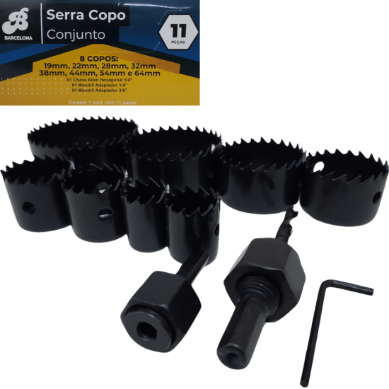 jogo Serra Copo 11 Peças 19mm A 64mm Para Madeira Gesso Pvc - Barcelona