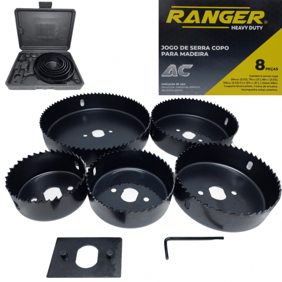 jogo Serra Copo 8 Peças 64mm A 127mm Para Madeira Gesso Pvc - RBM- 6200