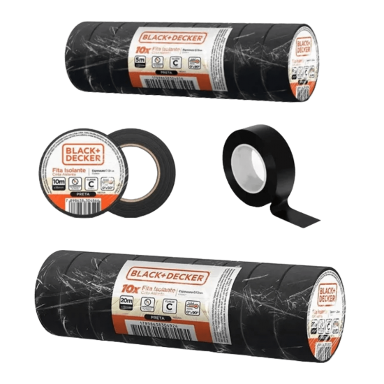 Kit 10 fitas isolante antichamas 5/10/20 metros ,10 Unidades black + decker