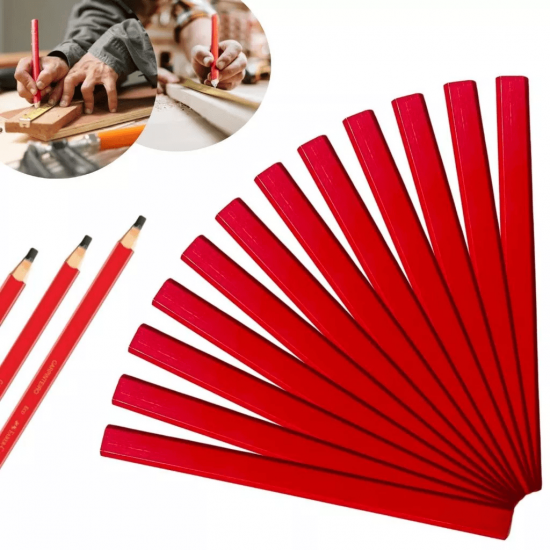 Kit 12 Lápis Para Carpinteiro Marceneiro Pedreiro Formato Achatado Em Madeira Profissional - GB59209