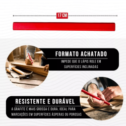 Kit 12 Lápis Para Carpinteiro Marceneiro Pedreiro Formato Achatado Em Madeira Profissional - GB59209