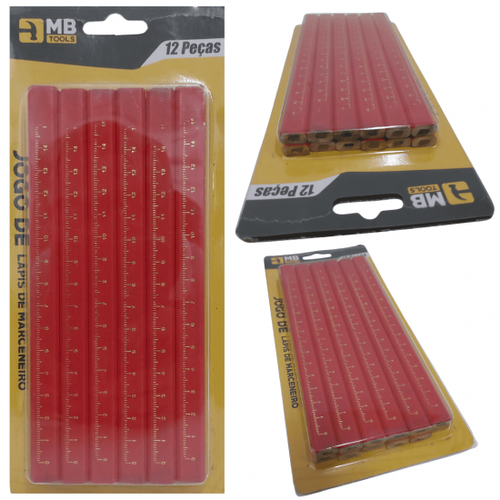 Kit 12 Lápis Para Carpinteiro Marceneiro Pedreiro Formato Achatado Em Madeira Profissional - GB59209